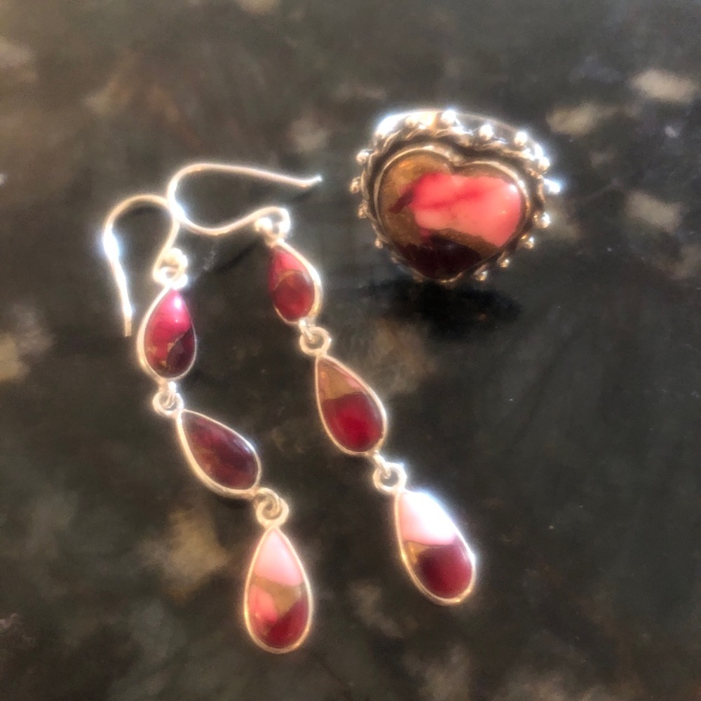 VALENTINES DAY SPECIAL! 
Red Rose Dahlia sterling silver .925 earrings and ring